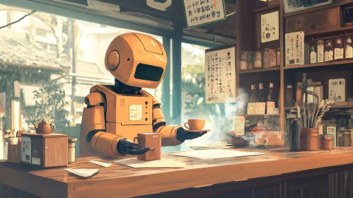 Retro Robot Serving Coffee