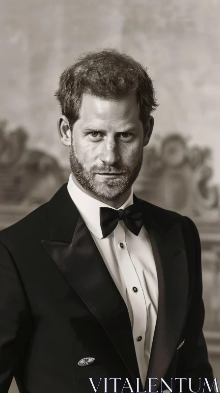 AI ART Elegant Black and White Portrait of Prince Harry