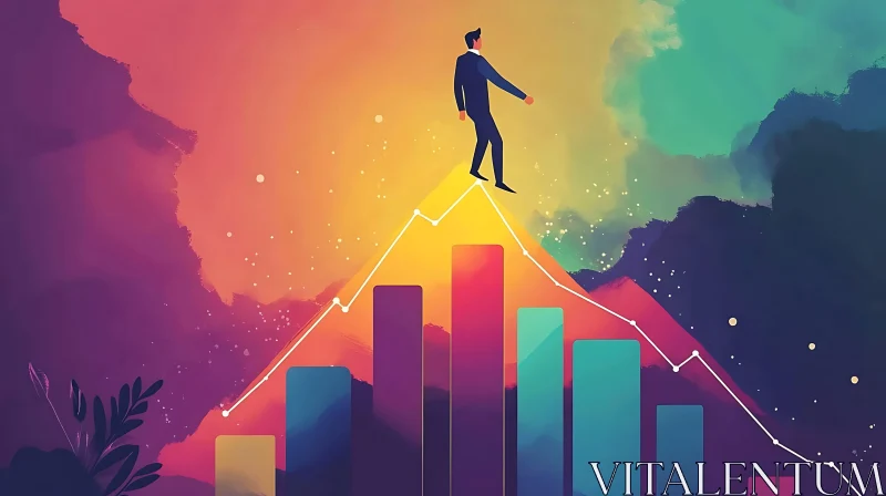 Man Standing on Graph Peak Illustration AI Image