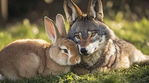 Harmony in Green: Wolf and Rabbit