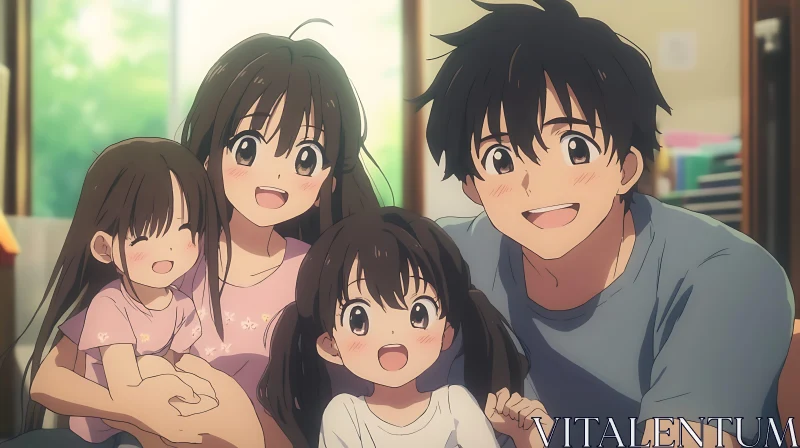 Happy Family Moment in Anime AI Image