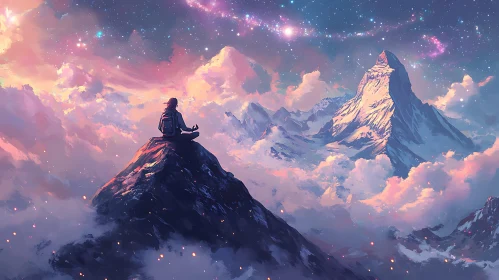 Serene Mountain Meditation Under Starry Skies