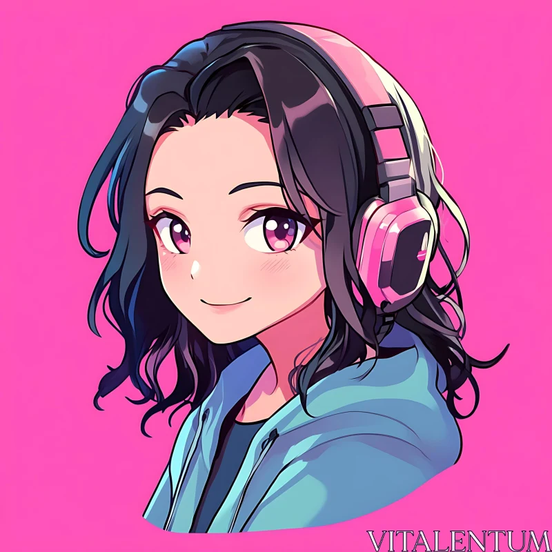 Anime Girl with Pink Headphones AI Image