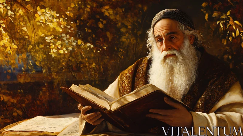Elderly Man Reading Book Artwork AI Image