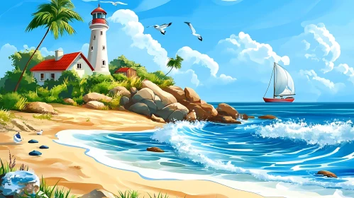 Picturesque Seascape with Lighthouse