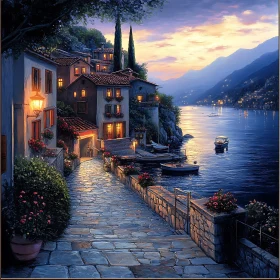 Sunset Over Waterfront Italian Village
