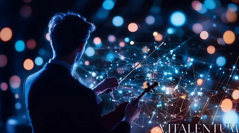 AI ART Musician's Silhouette with Violin and Lights