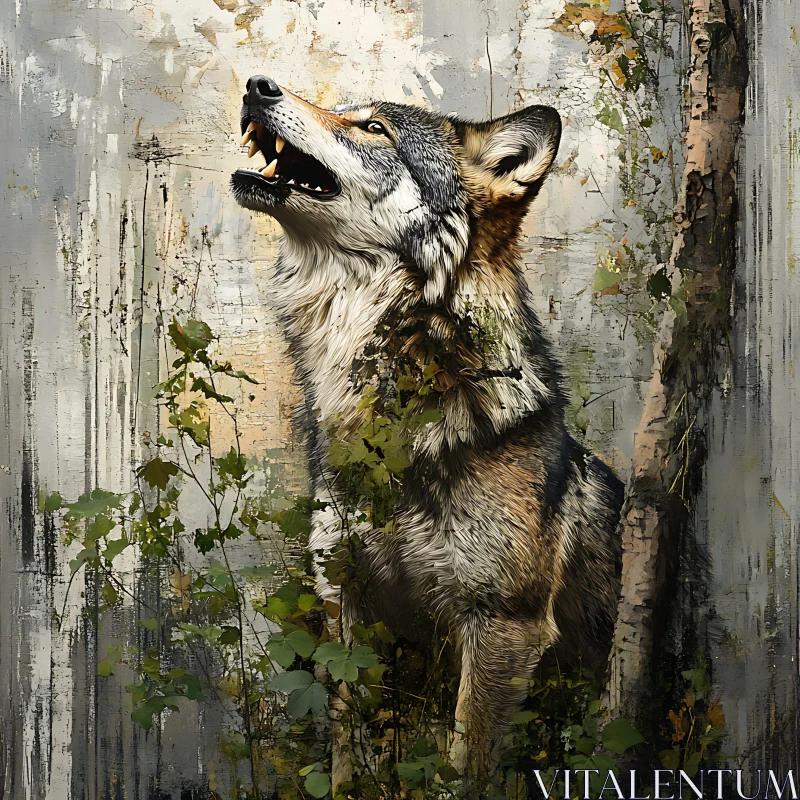 Wolf's Howl in the Wilderness AI Image