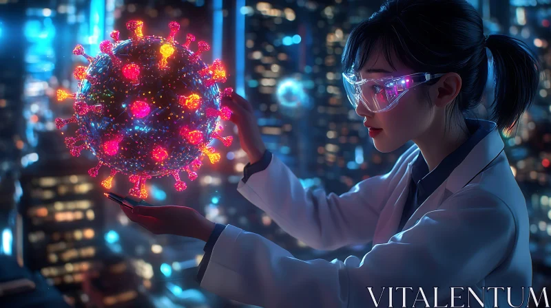 Lab Innovation: Scientist Analyzing Virus Model