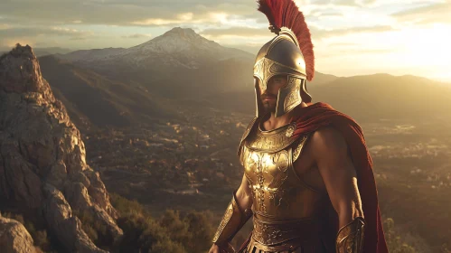 Ancient Greek Soldier in Golden Armor