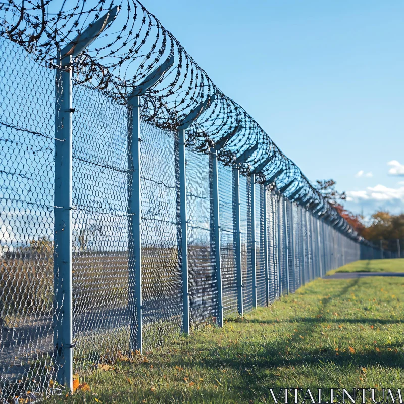 Restricted Area Fence with Barbed Wire AI Image