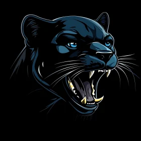 Stylized Growling Panther on Black Background