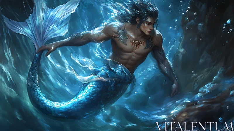 Merman in an Enchanting Underwater World AI Image