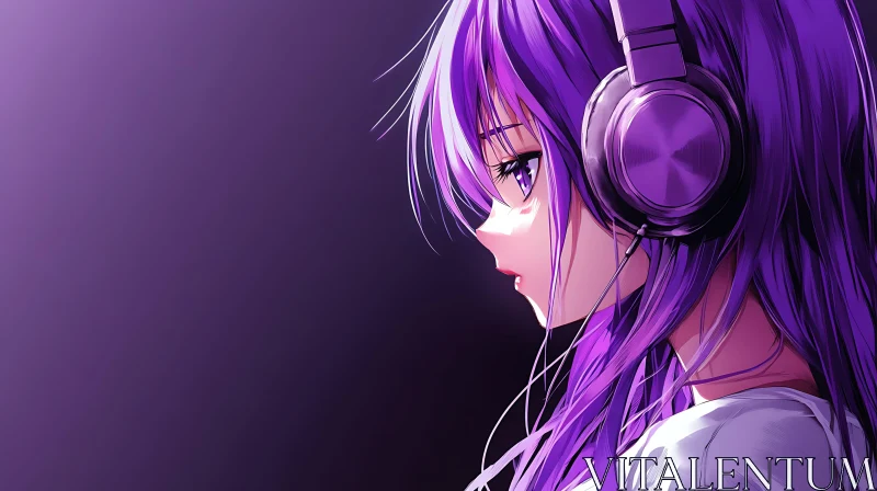 Digital Art of Anime Girl with Headphones AI Image