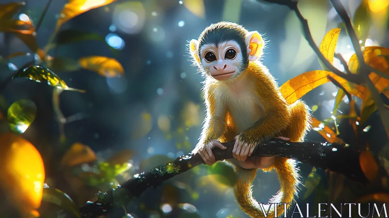 Monkey in Vibrant Jungle Scene AI Image