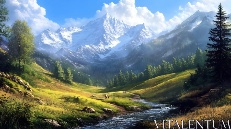 AI ART Snowy Peaks and River Scenery