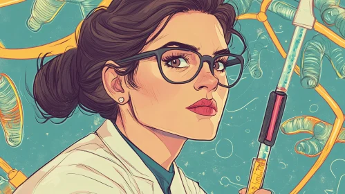 Intense Woman Scientist Holding Vial Art