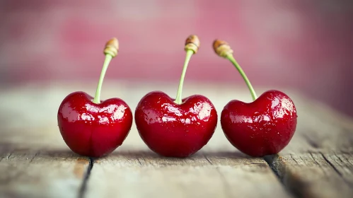 Red Cherries on Wooden Table