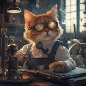 Whimsical Steampunk Cat Engineer