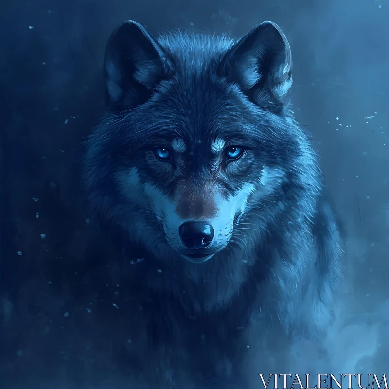 Mystic Blue Wolf with Intense Stare AI Image