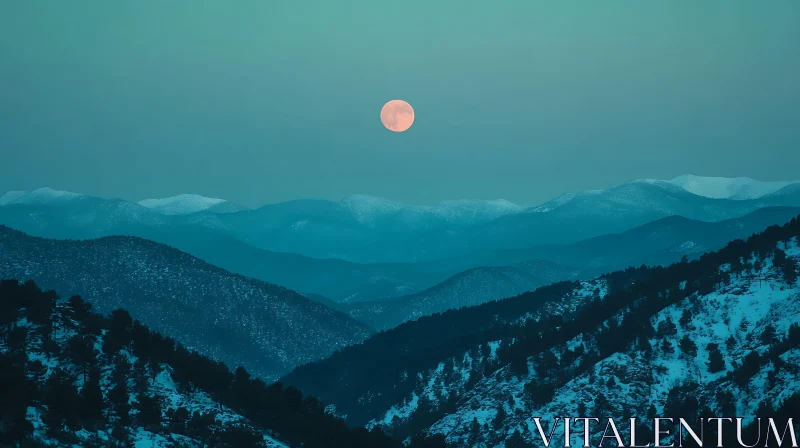 Mountainous Landscape with Moon AI Image