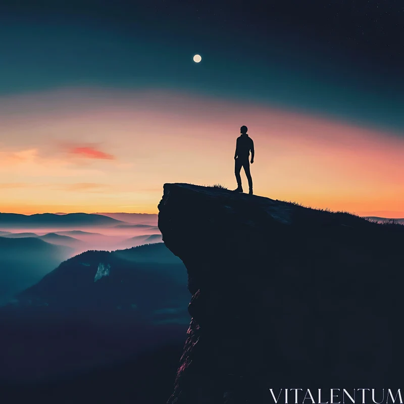 Man on Cliff at Dusk AI Image