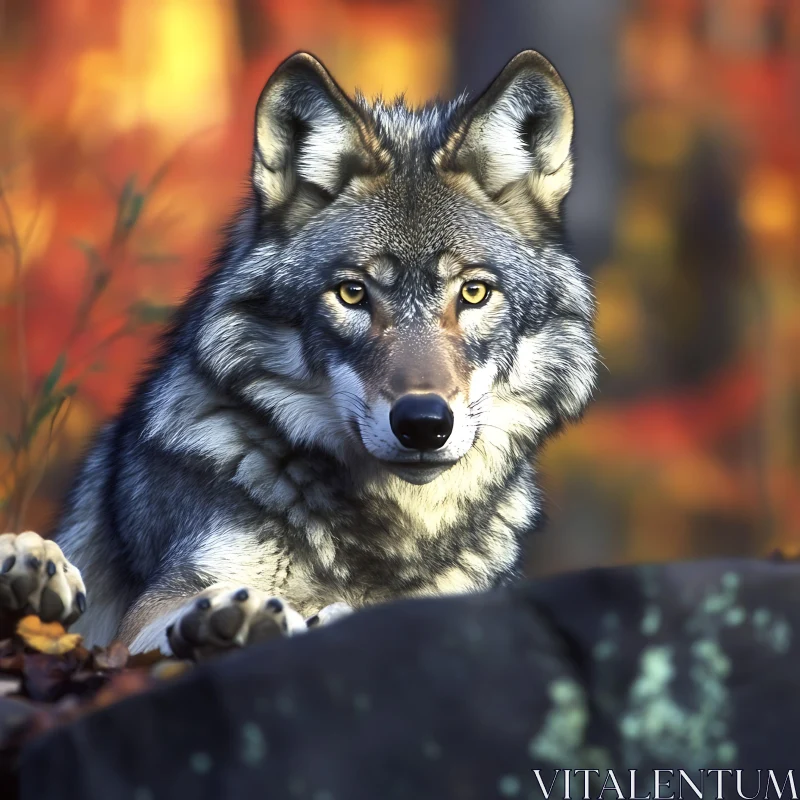 Lone Wolf in Fall Landscape AI Image