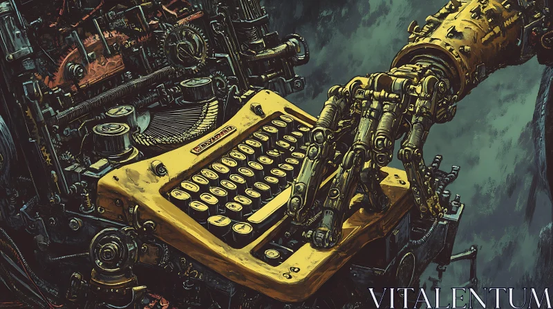 AI ART Mechanical Arm and Vintage Typewriter