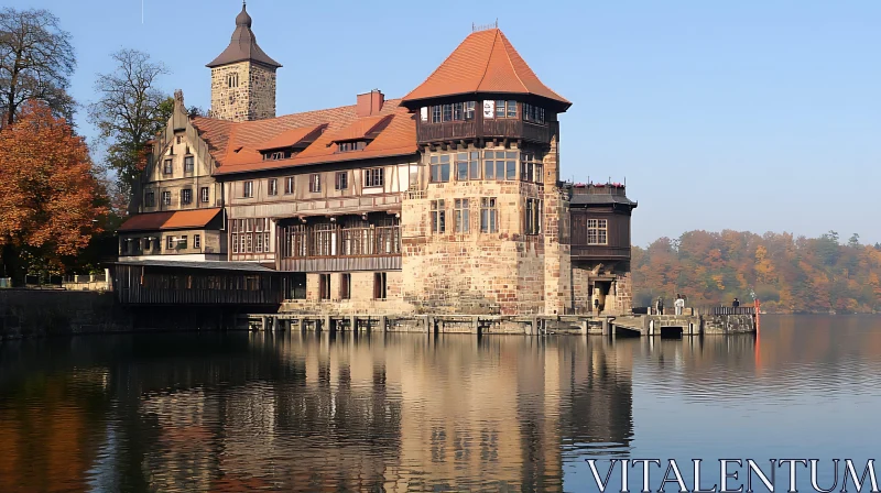 AI ART Charming Lakeside Castle with Autumn Colors