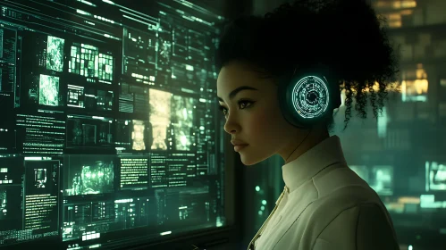 Woman in VR with Neon Headphones