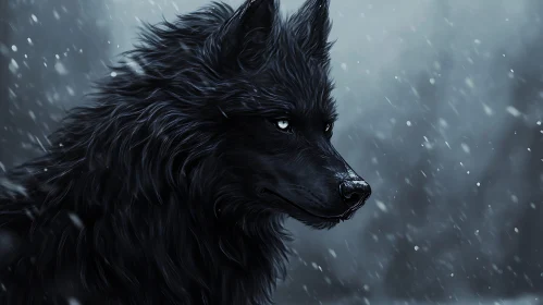 Black Wolf Portrait in Winter