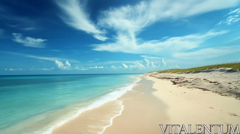 Calm Beach with Blue Sky and Clouds AI Image