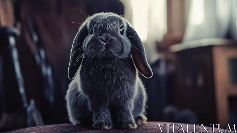 Grey Bunny on Red Chair AI Image