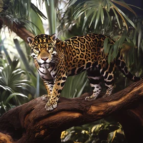Spotted Jaguar on Tree Branch