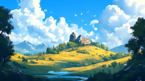 Hilltop Castle Landscape Art