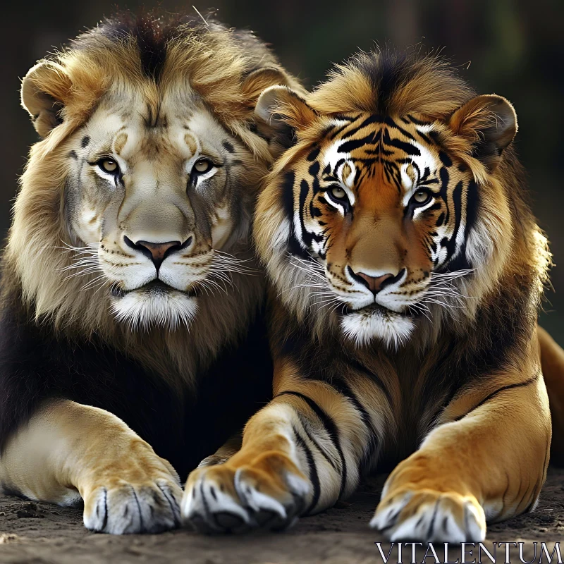 Majestic Felines: Lion and Tiger Together AI Image