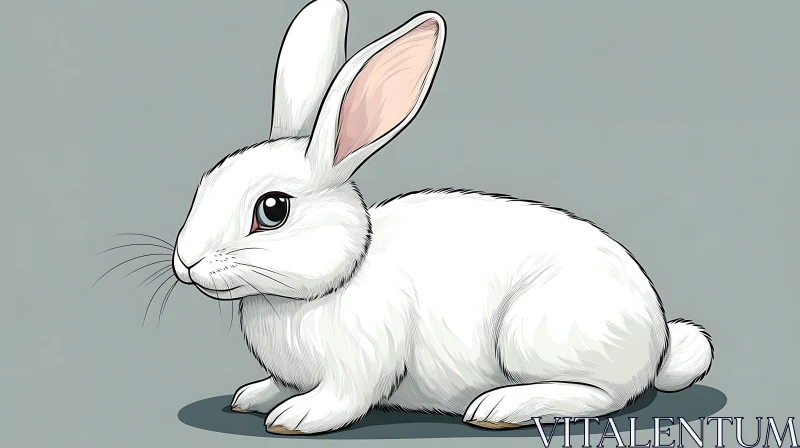 Cartoon White Rabbit on Gray Background AI Image