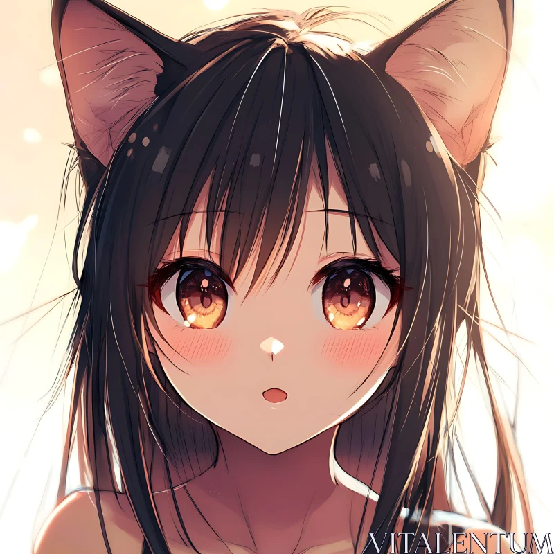 Anime Girl with Cat Ears Illustration AI Image