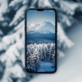 Snowy Forest View on Smartphone Screen