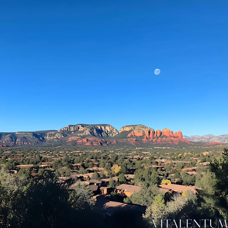 Scenic Mountain Landscape with Moon AI Image