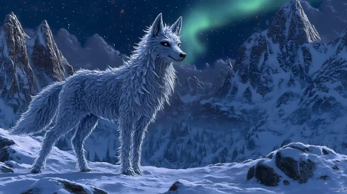 Arctic Wolf Under Northern Lights Scene