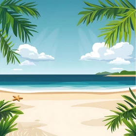 Tropical Beach with Palm Trees and Starfish