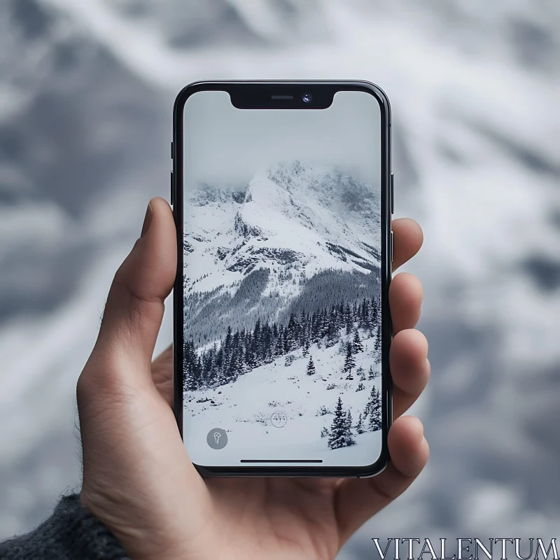 AI ART Iphone Displaying Mountain View