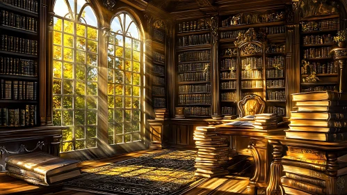 Golden Light in the Antique Library