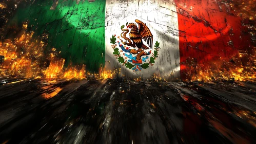 Burning Mexico Flag Abstract