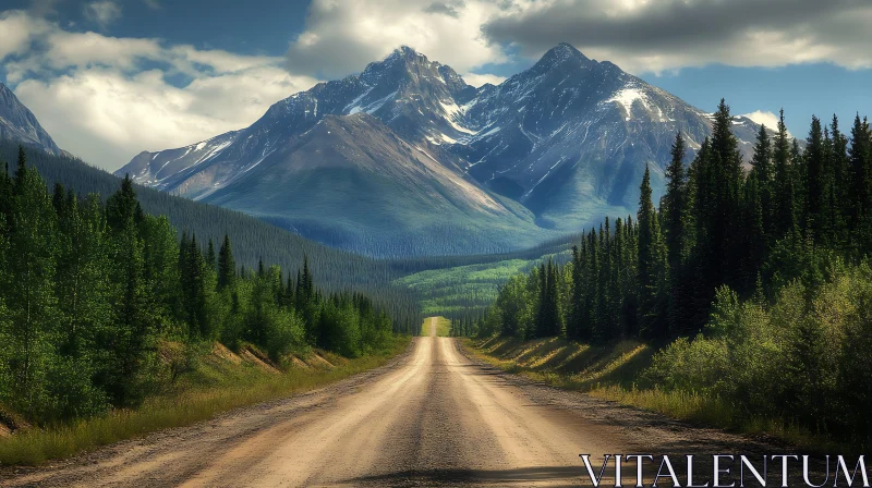 Majestic Mountains and Forest Road View AI Image