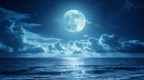 Tranquil Moonlight Over the Sea