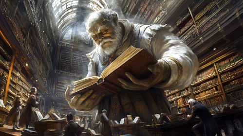 Colossal Reader in Antique Library