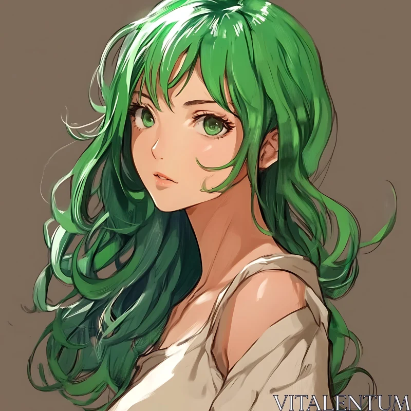 AI ART Green-Haired Anime Character Portrait