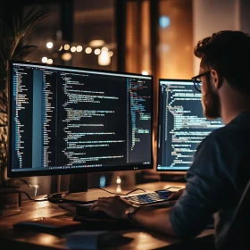 Developer Coding on Dual Monitors